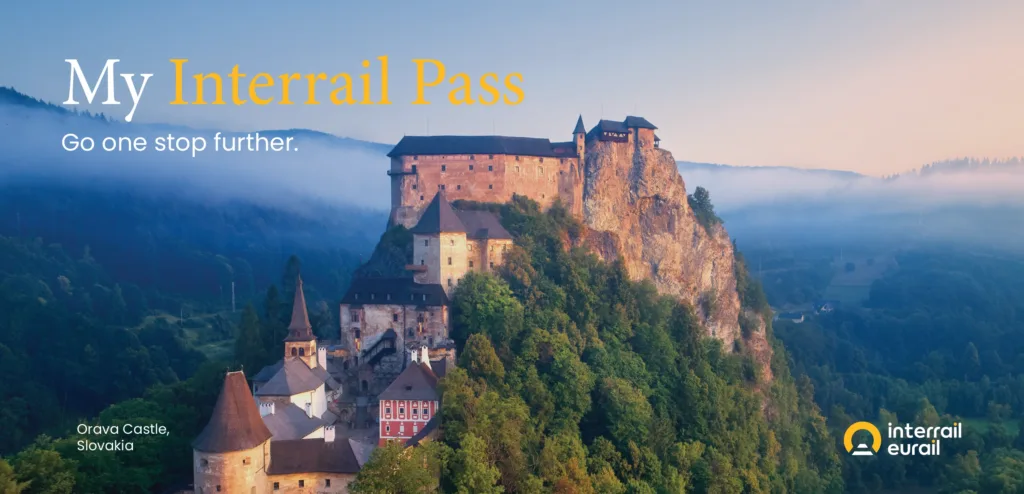 Interrail Global Pass cover featuring the Parliament Building in Budapest, Hungary.